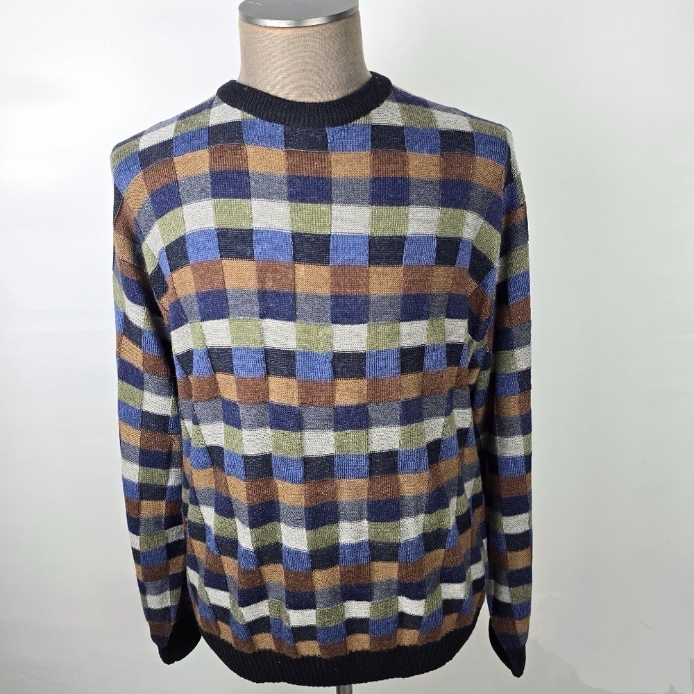 Vintage Norm Thompson- Mens XXL Sweater Crew Neck Textured Check Cosby